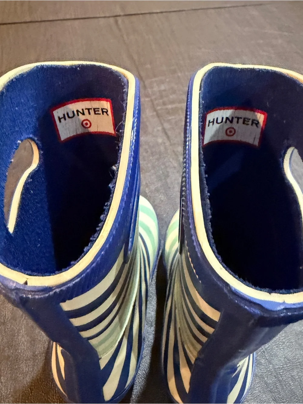 Hunter Kids Blue, White & Mint Striped Rain Boots